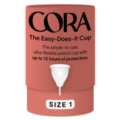 Cora Period Cup Size 1 in soft silicone offers comfortable all-day wear