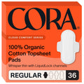 Cora 100% Organic Cotton Topsheet Pads – Ultra-Thin, 2x Drier, 36 Regular Pads