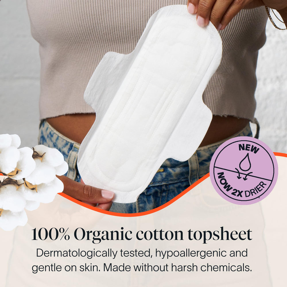 Cora topsheet pad with wings for leak protection
