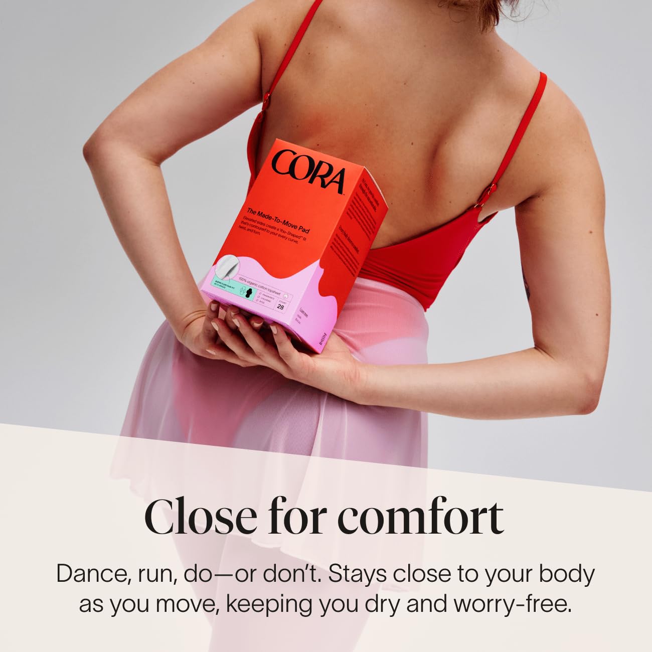 Cora topsheet pads close-comfort stay close to your body through everyday activity