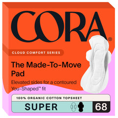 Cora topsheet pads contoured-fit for close, secure comfort during movement