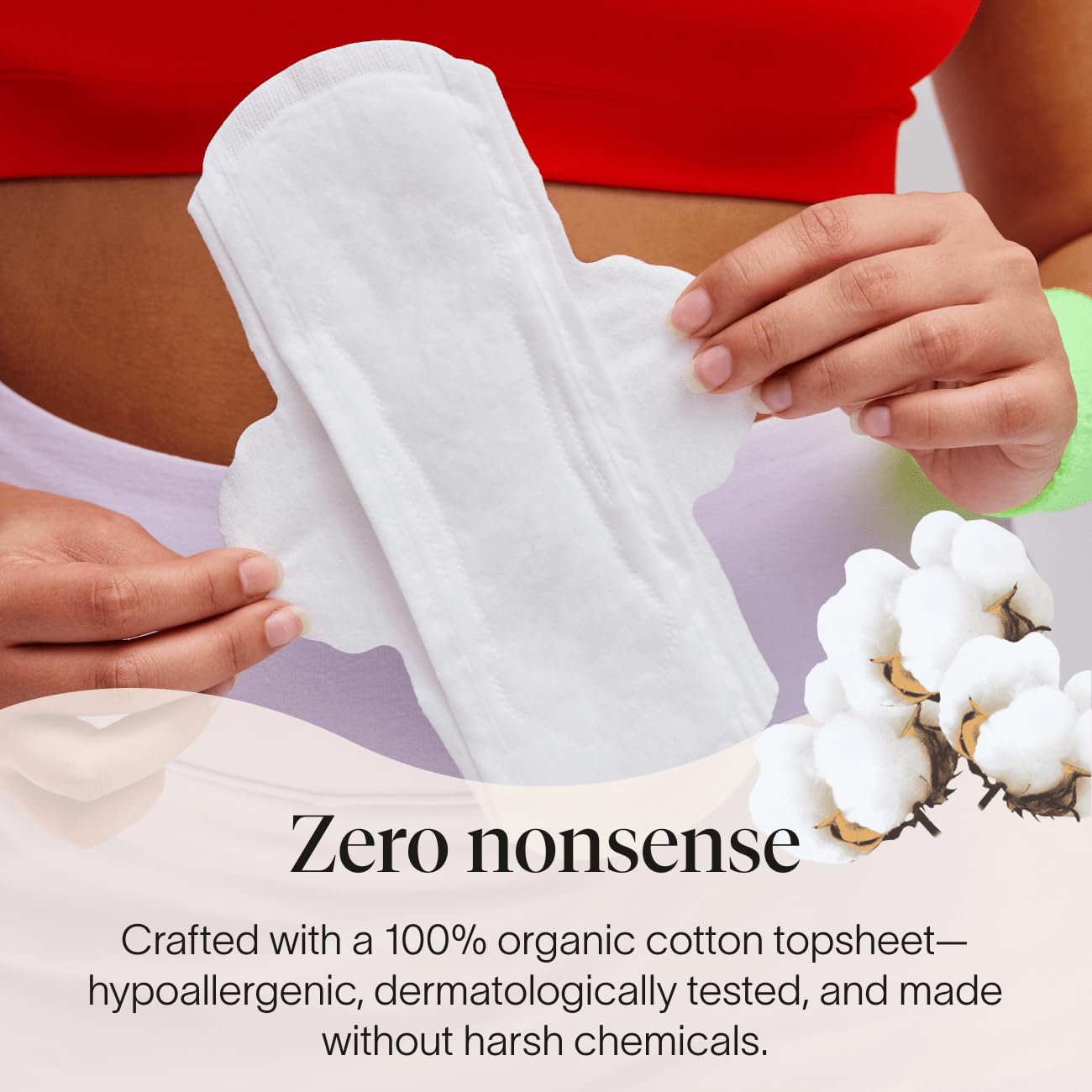 Cora topsheet pads unscented design avoids perfumes and dyes for sensitive skin
