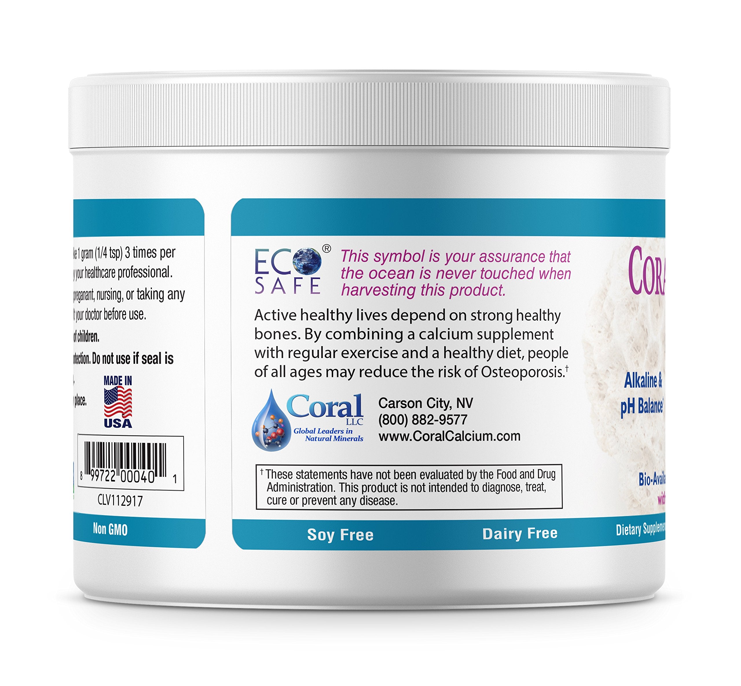 Coral White EcoPure Powder label shows gluten-free and non-GMO attributes.