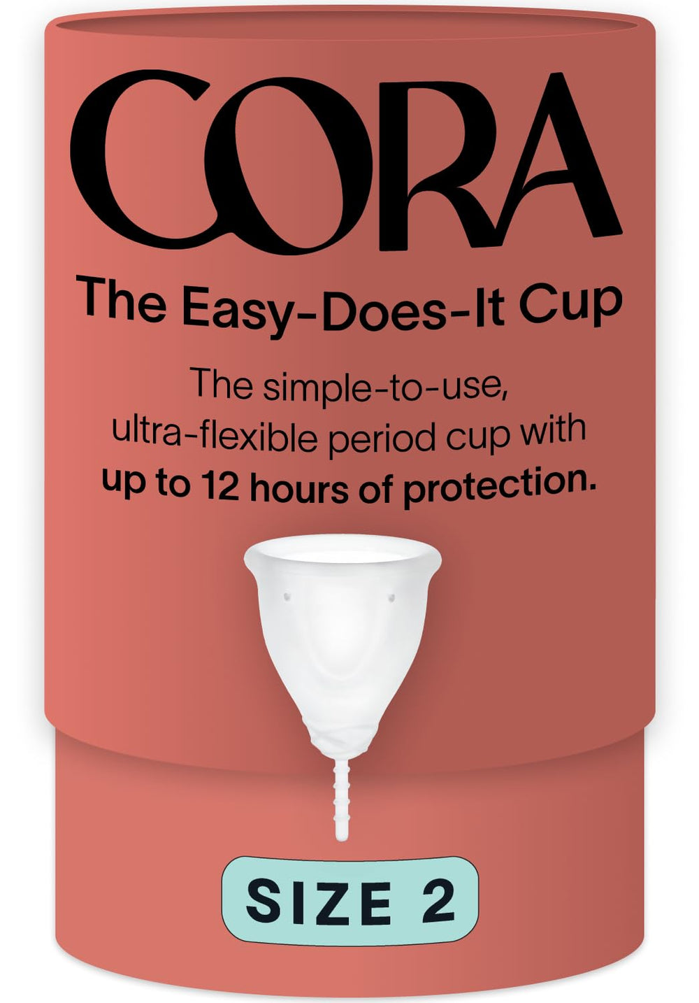 Cora menstrual cup size 2 in use for reliable leak protection during daily activities.
