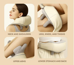 Strap-equipped massage with cordless neck massager for hands-free use.