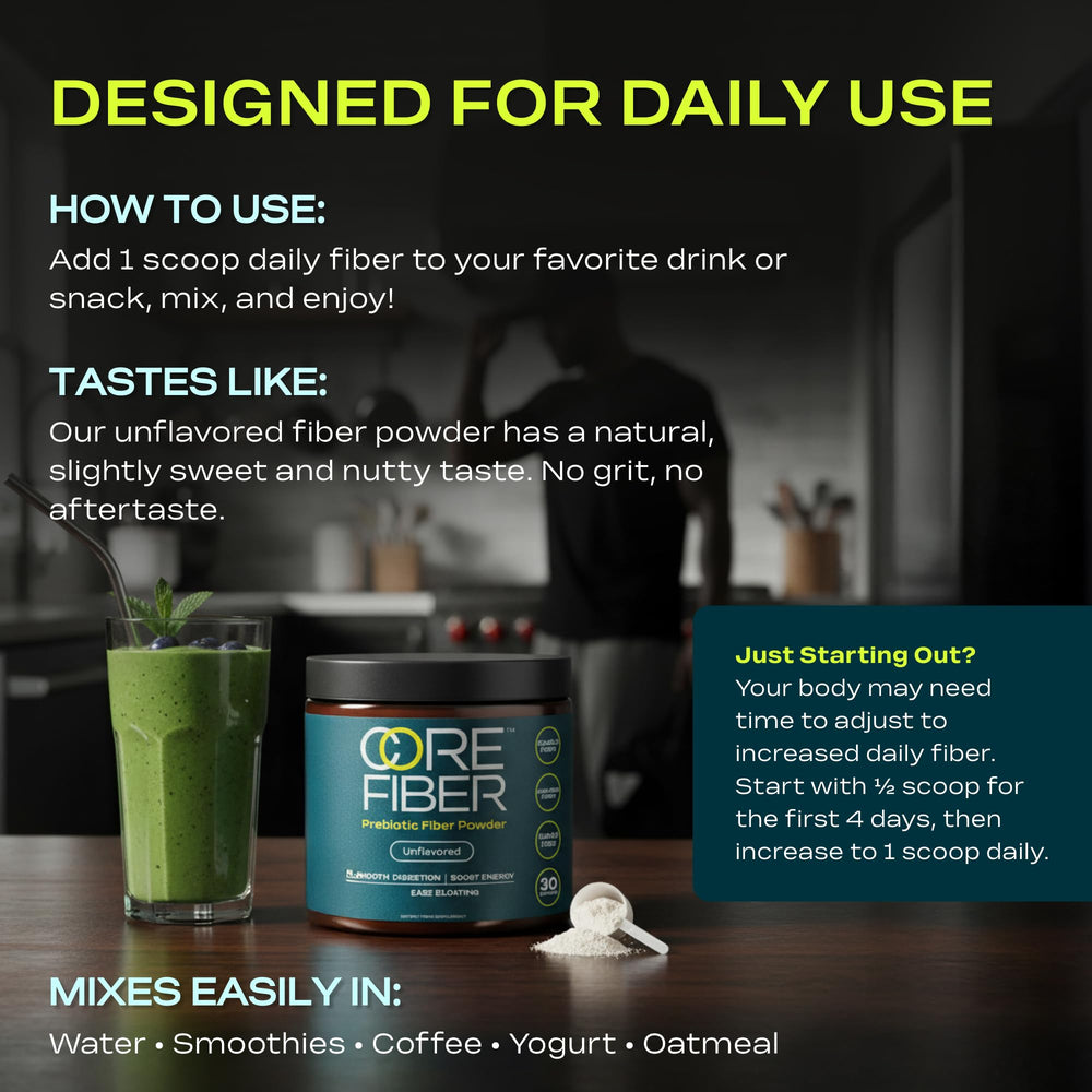 Core Fiber ready to blend into smoothies for digestion support