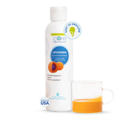 Core Med Science liposomal curcumin resveratrol bottle highlights high absorption and antioxidant support.