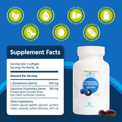 Core Med Science Liposomal Glutathione softgels closeup highlighting digestion-friendly design.