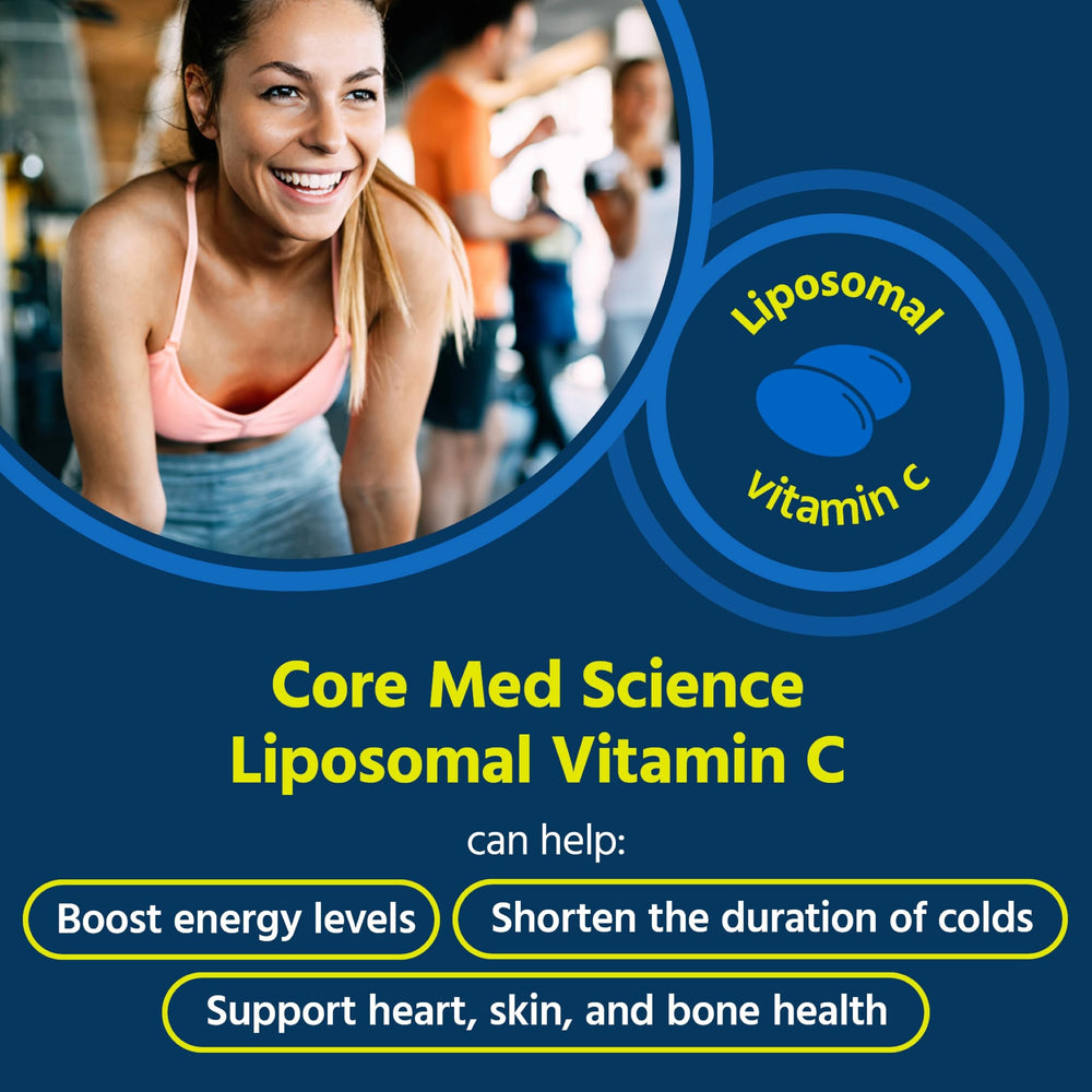Core Med Science Liposomal Vitamin C 1000mg bottle back label with ingredient notes