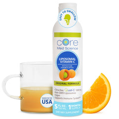 Core Med Science liposomal vitamin C bottle front showcases premium immune-support formula.