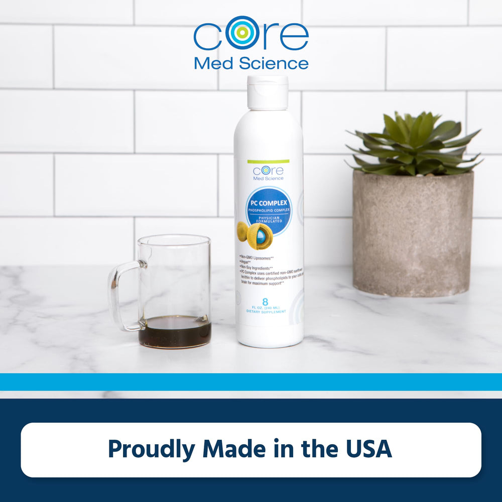 Core Med Science bottle with ingredients label emphasizing quality non-GMO formulation.