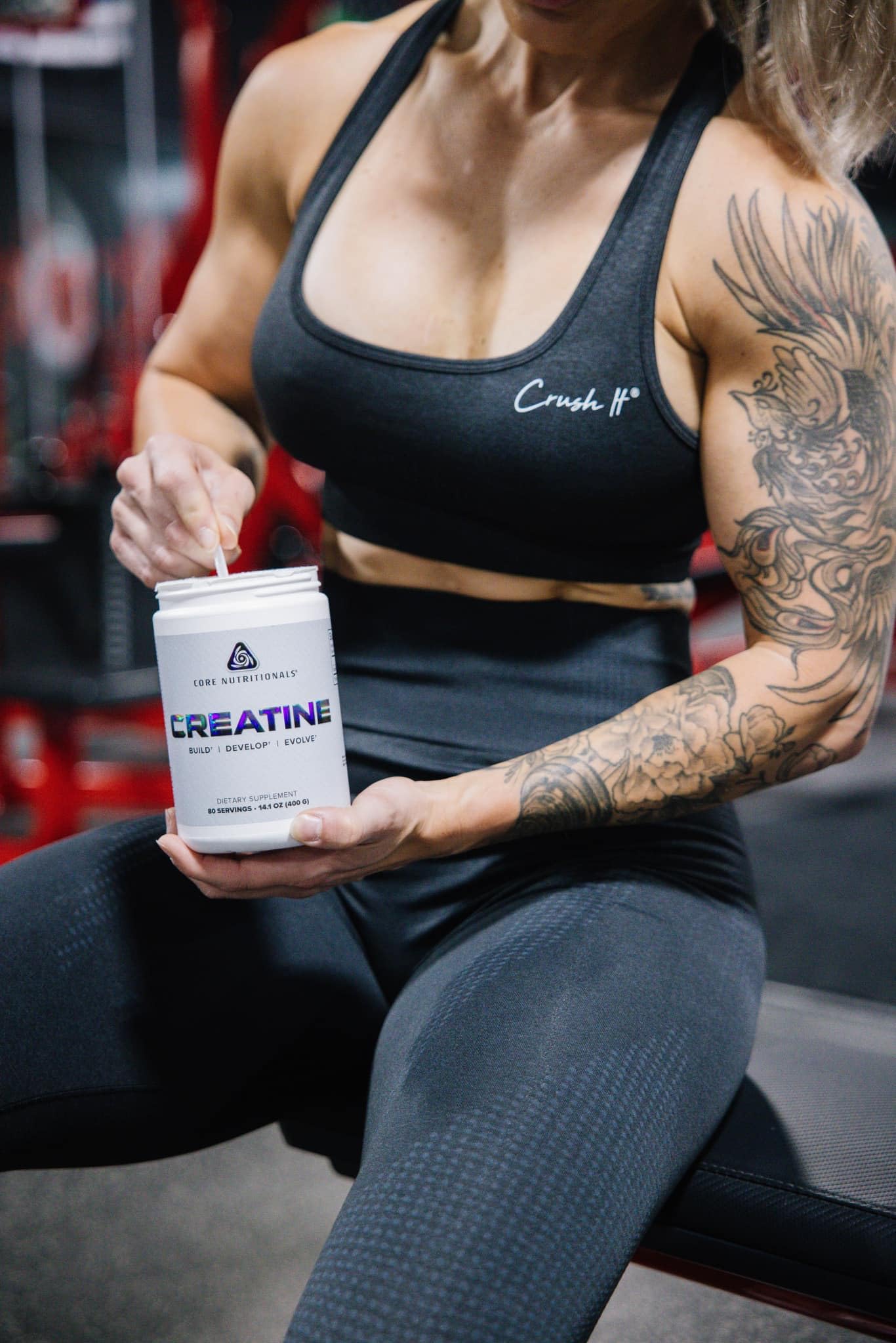 Core Nutritionals Creatine Monohydrate label shown with 80 servings for ongoing training