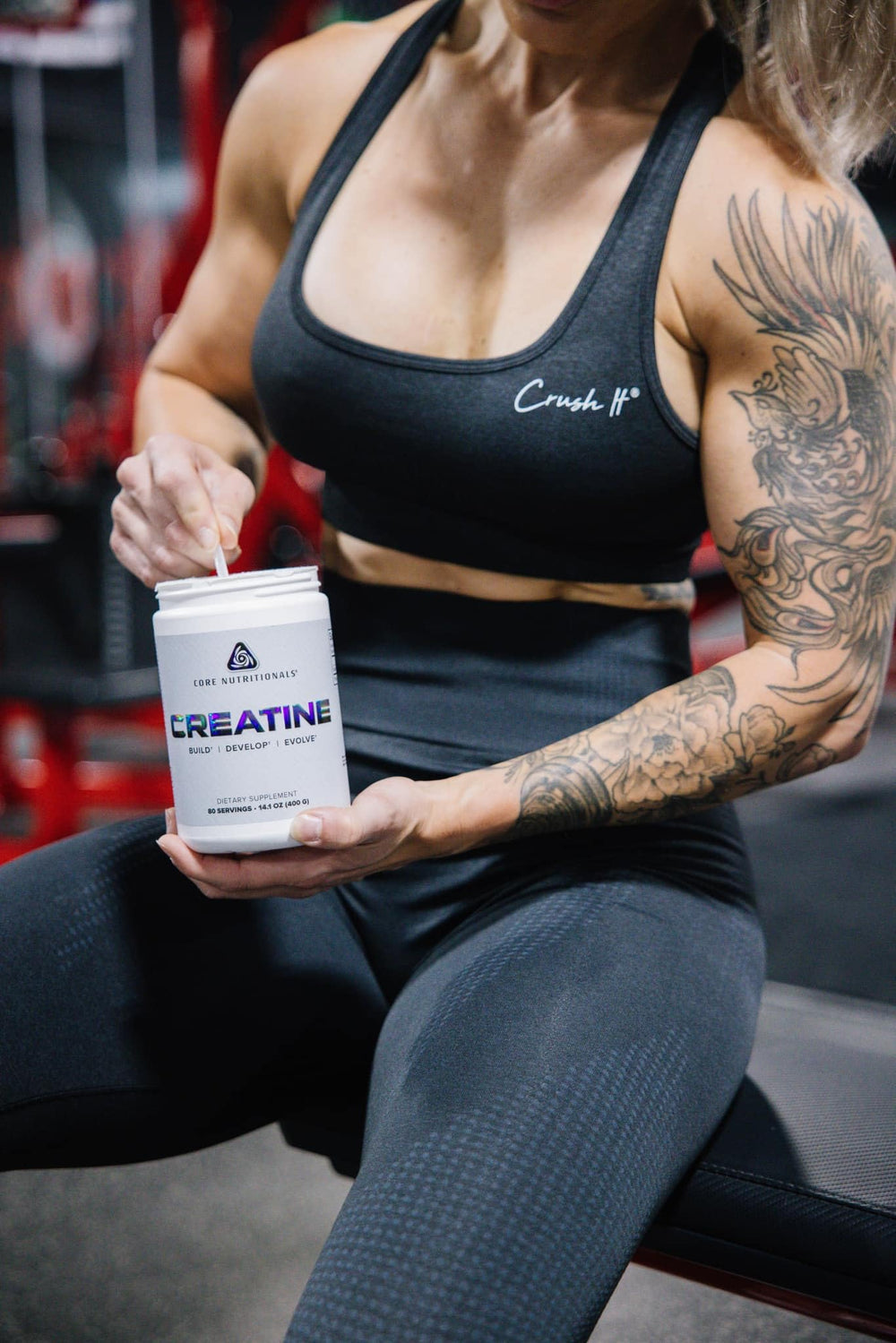 Core Nutritionals Creatine Monohydrate label shown with 80 servings for ongoing training