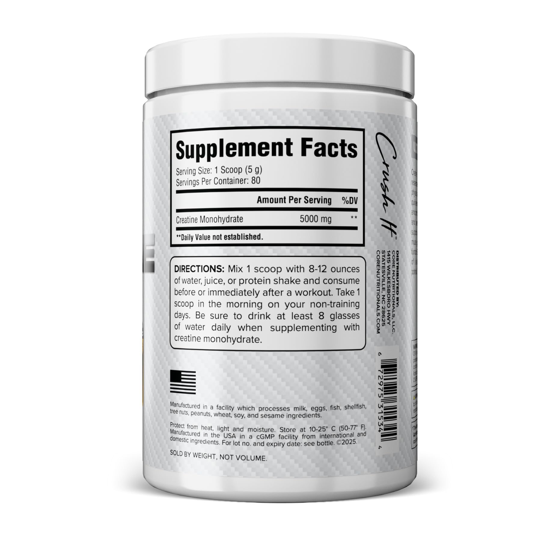 Core Nutritionals Creatine Monohydrate scoop beside the bottle for easy dosing