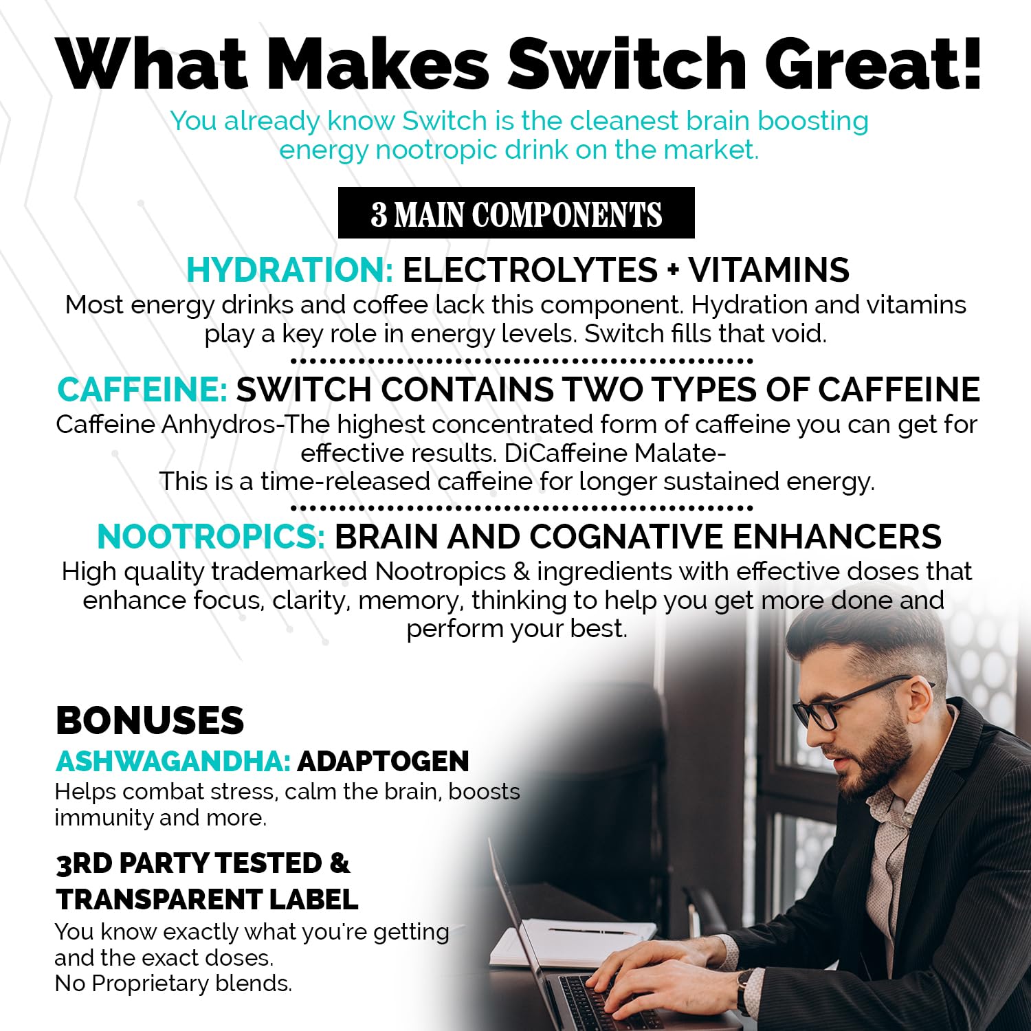 CoreBody Switch kitchen-counter-setup shows a convenient morning boost for focus and mood.