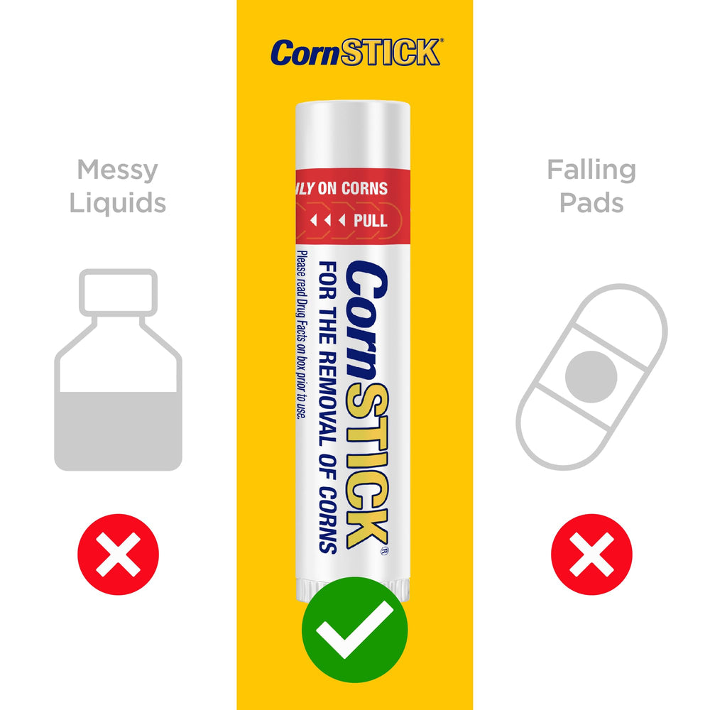 CornStick foot-care with shoes scene conveys everyday practicality