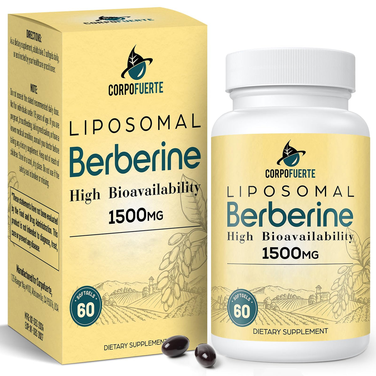 Corpofuerte Liposomal Berberine HCl bottle front signaling quality for daily wellness support