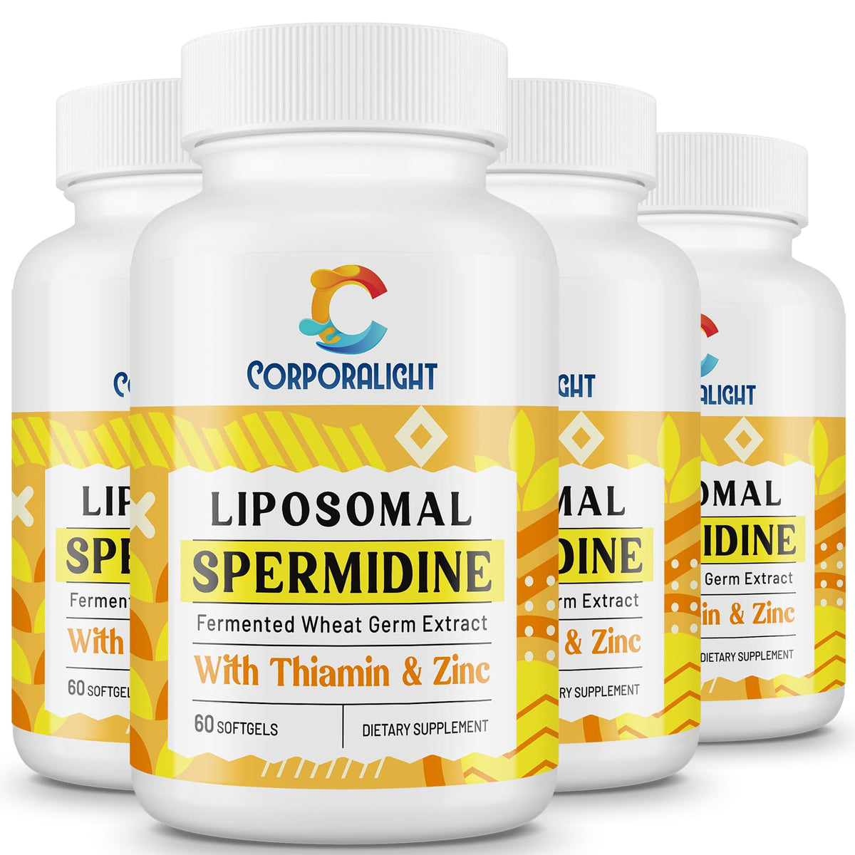 CORPORALIGHT 30mg spermidine softgel bottle showing high-absorption formula for cellular renewal.