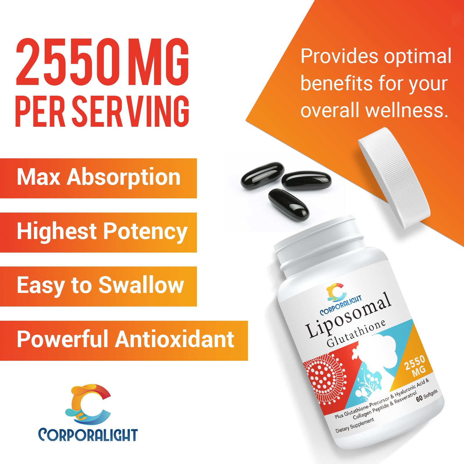CORPORALIGHT liposomal glutathione with resveratrol collagen and hyaluronic acid