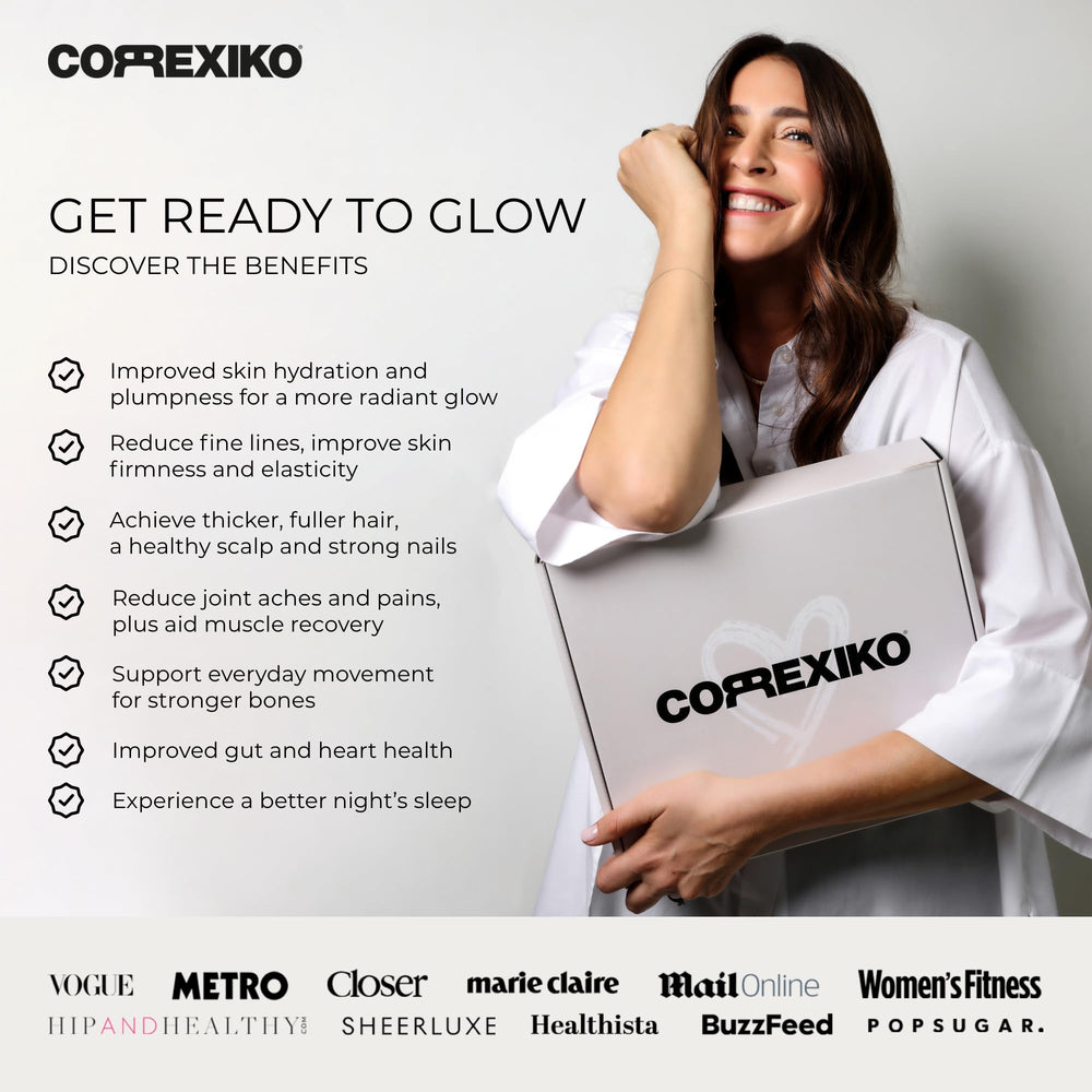 CORREXIKO marine collagen scoop—precise 10 g daily serving.