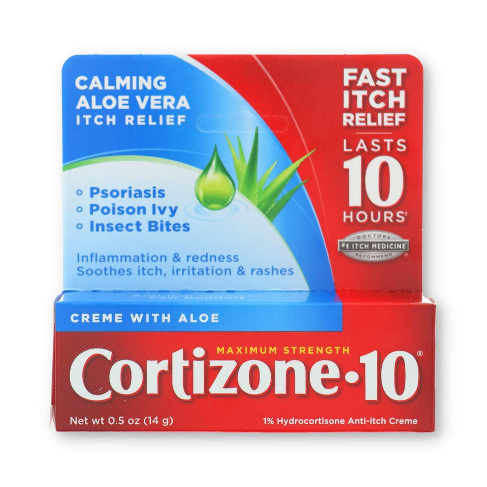 Cortizone 10 cream half-ounce black bottle for quick itch relief and portability