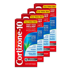 Cortizone-10 maximum-strength soothing aloe cream tube for fast itch relief on skin.