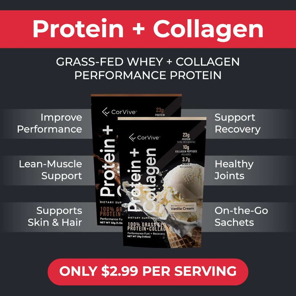 CorVive Protein Collagen nutrition facts close-up for ingredients overview.