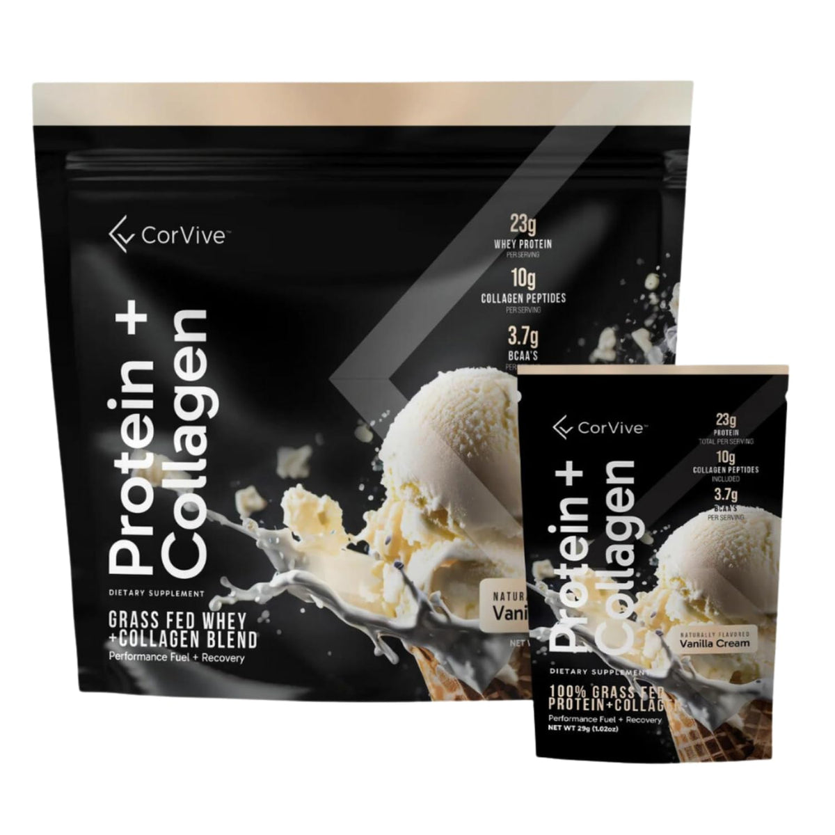CorVive Protein Collagen vanilla sachet for convenient, on-the-go protein boosts.