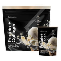 CorVive Protein Collagen vanilla sachet for convenient, on-the-go protein boosts.
