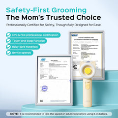 COSLUS electric nail trimmer operating in quiet mode for nap-time care.