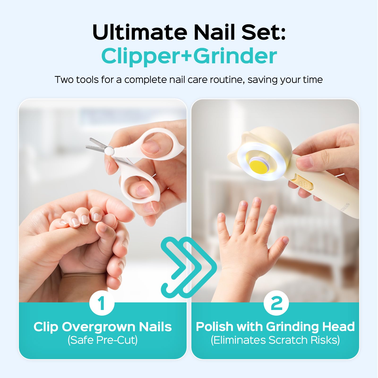COSLUS five grinding heads array for age-appropriate nail smoothing.