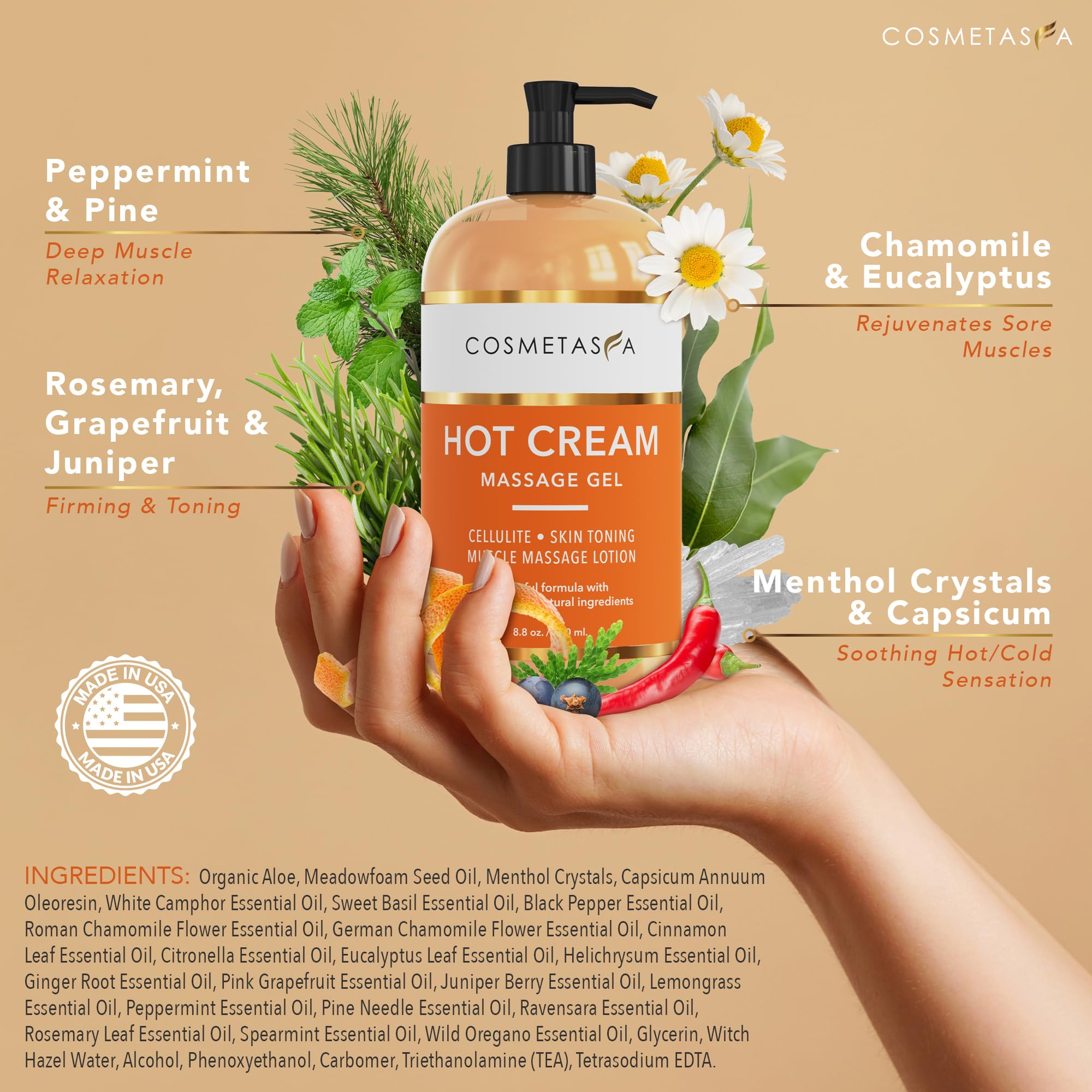Cosmetasa Hot Belly Cream applied to abdomen for a warming massage.