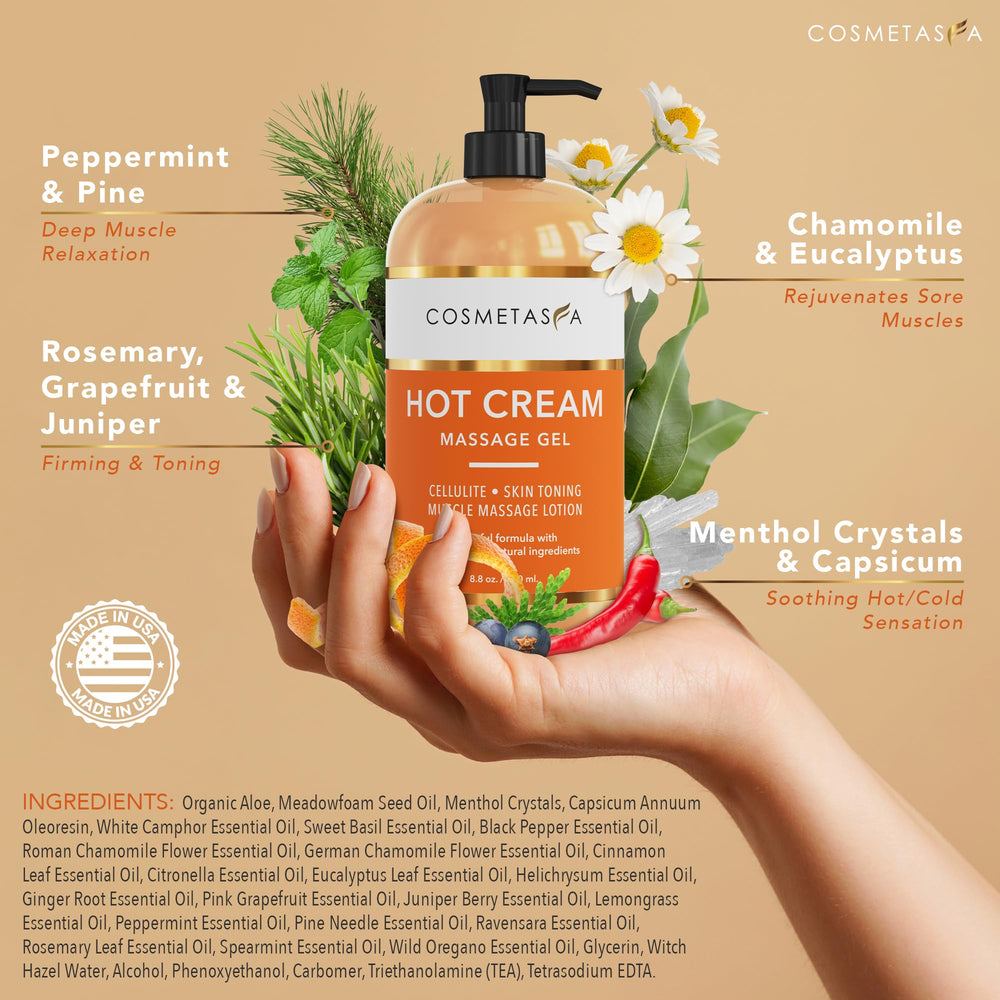 Cosmetasa Hot Belly Cream applied to abdomen for a warming massage.