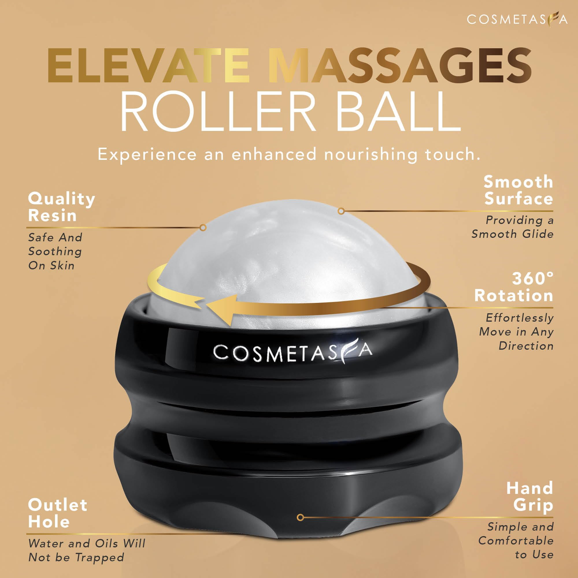 Cosmetasa oil roller 360-degree ball gliding over skin