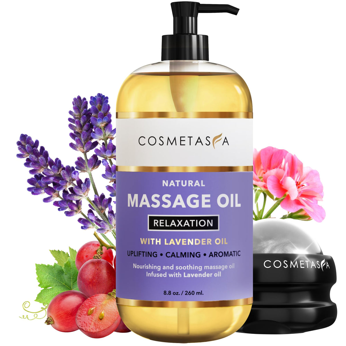 Cosmetasa lavender massage oil roller bottle ready for home spa use