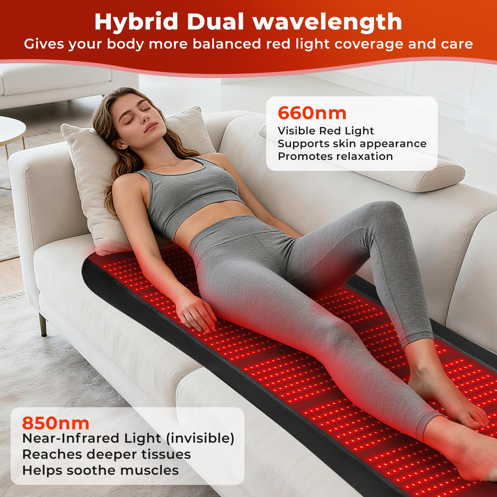 Cosnyu red light therapy blanket provides five brightness levels for customization.