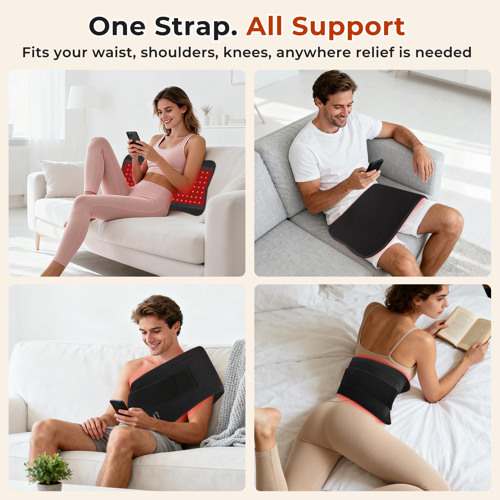 Cosnyu red light therapy pad shows 660nm and 850nm LEDs for multi-wavelength therapy.