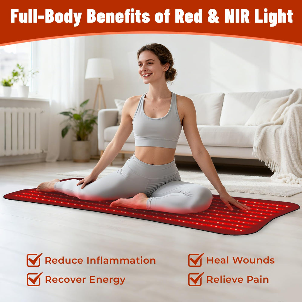 Cosnyu red light therapy pad controller close-up highlighting adjustable intensity and timer