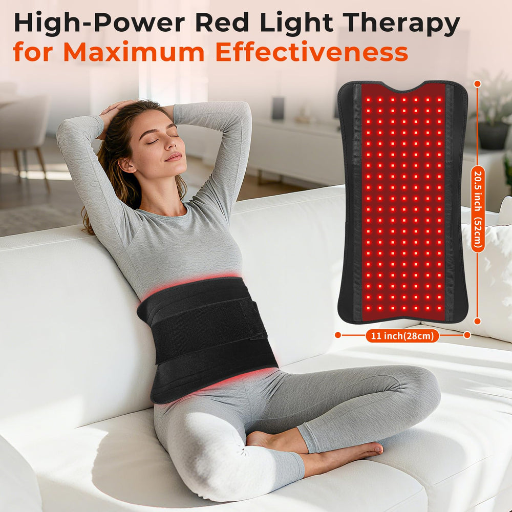 Cosnyu red light therapy pad on back demonstrates convenient at-home use.