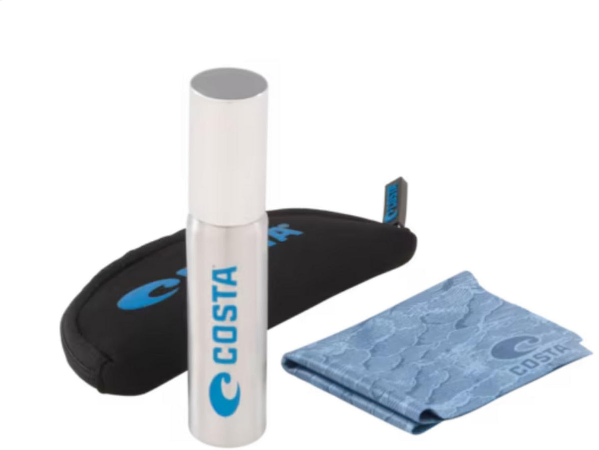 Costa Del Mar Cleaning Kit with Costa Blue bottle, anti-reflective cleaner keeps lenses clear
