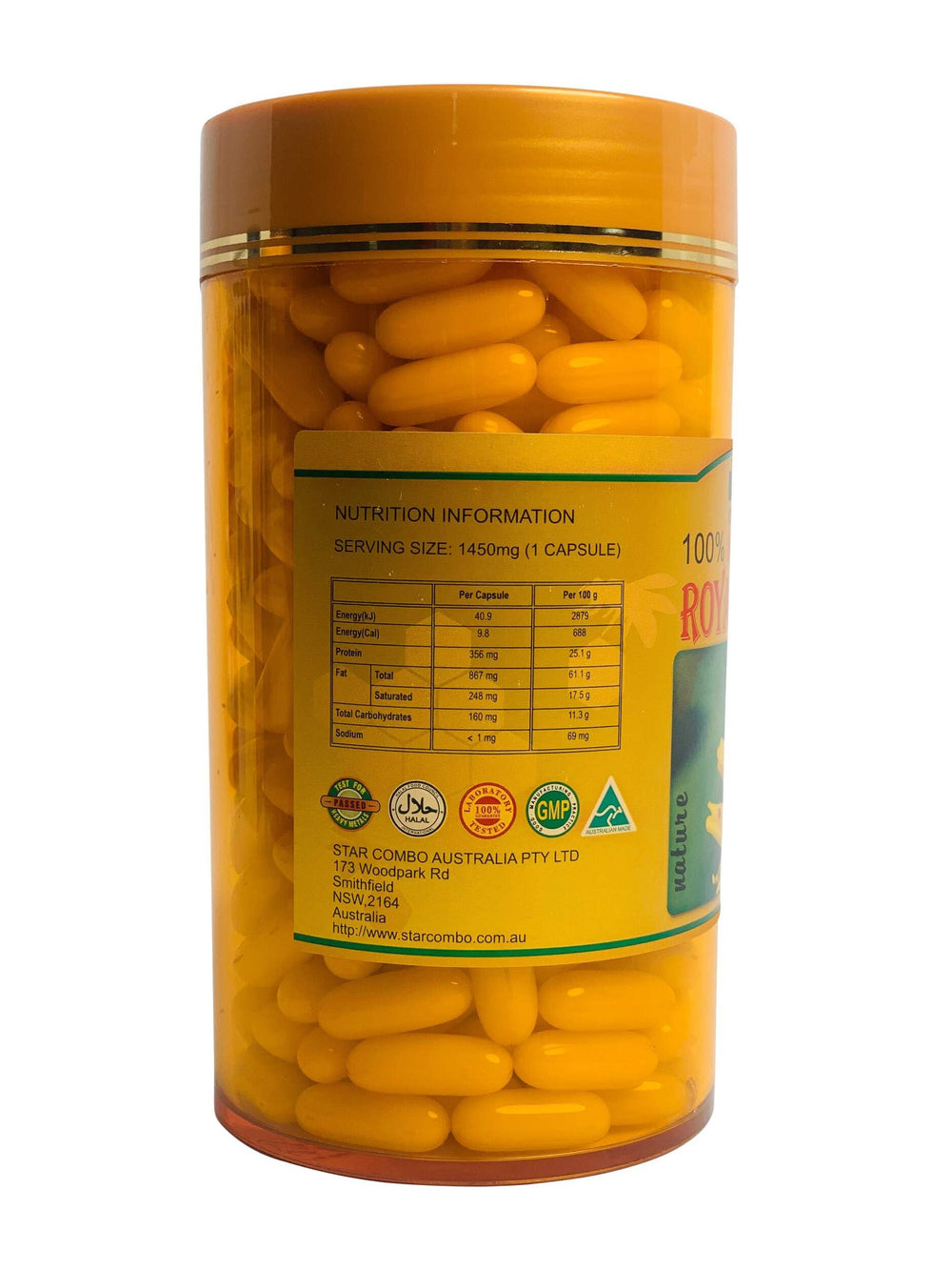 Costar Australian-made Royal Jelly jar label for premium quality.