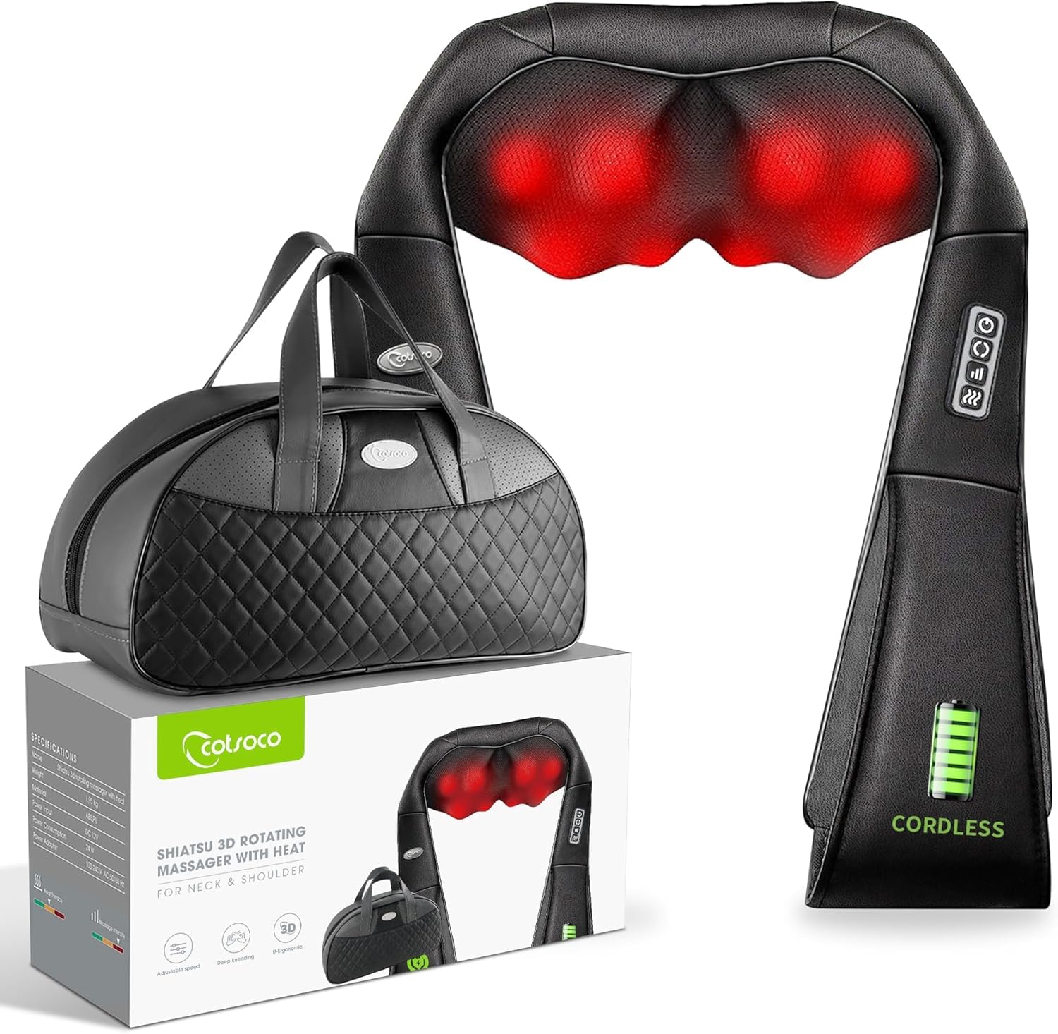 Cotsoco cordless Shiatsu neck massager for on-the-go relief.