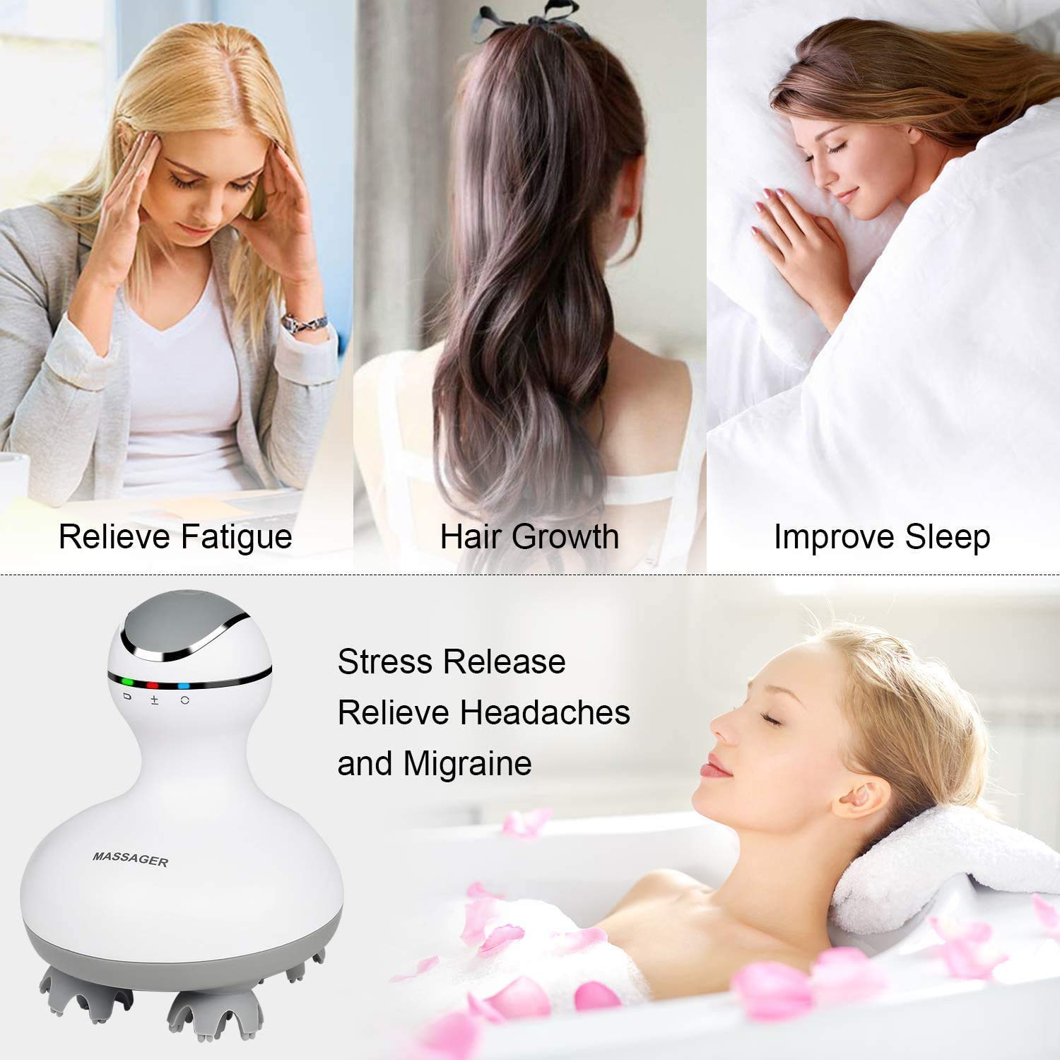 Cotsoco deep kneading nodes target scalp and back for thorough relief.