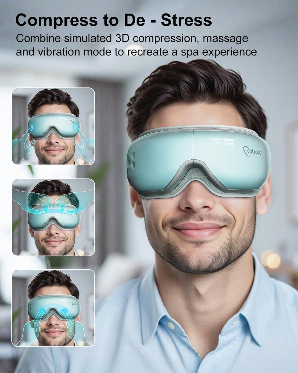 Cotsoco Eye Massager with Heat blue heat pads delivering soothing warmth