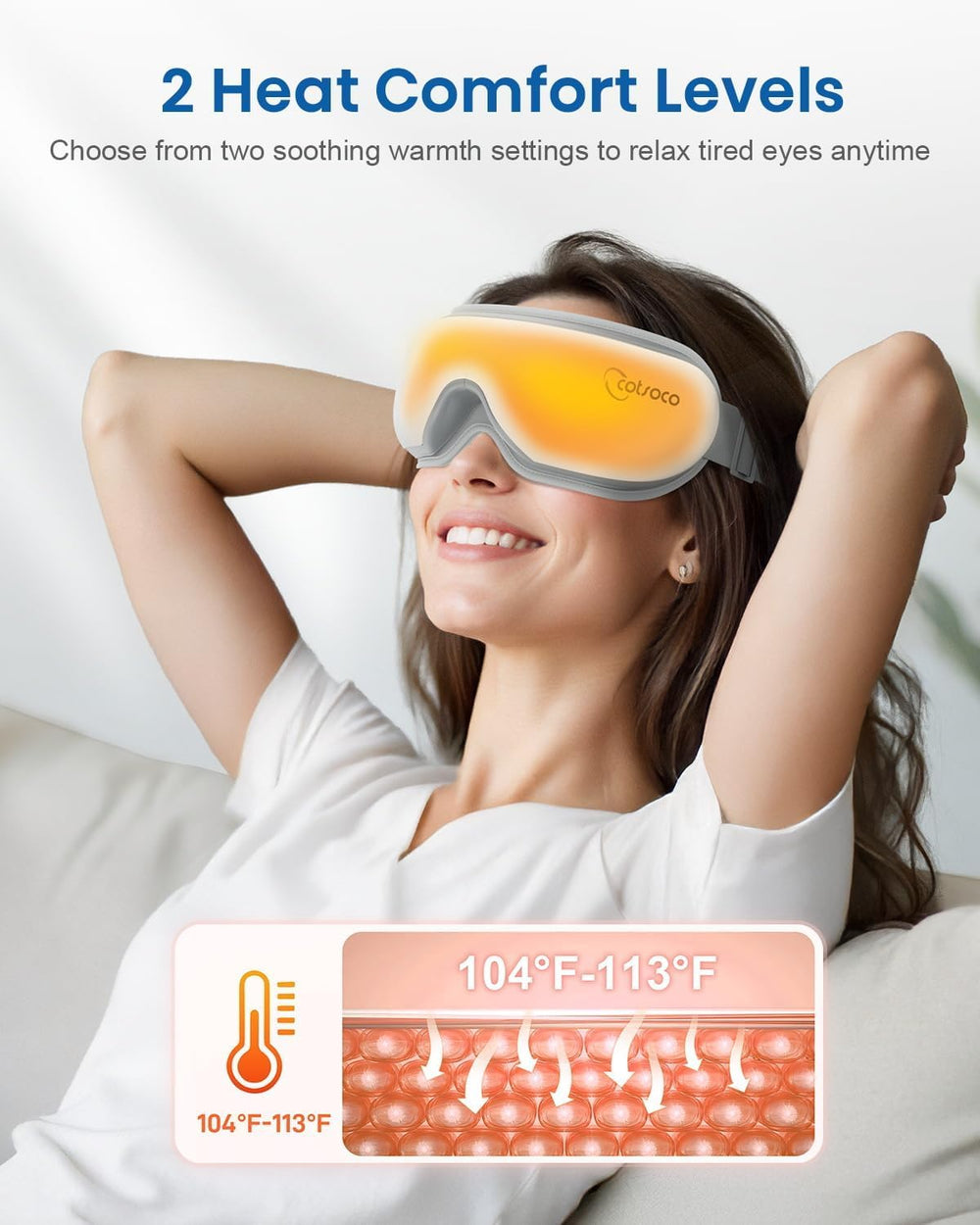 Cotsoco Eye Massager with heat levels provides comforting warmth after long screen time.