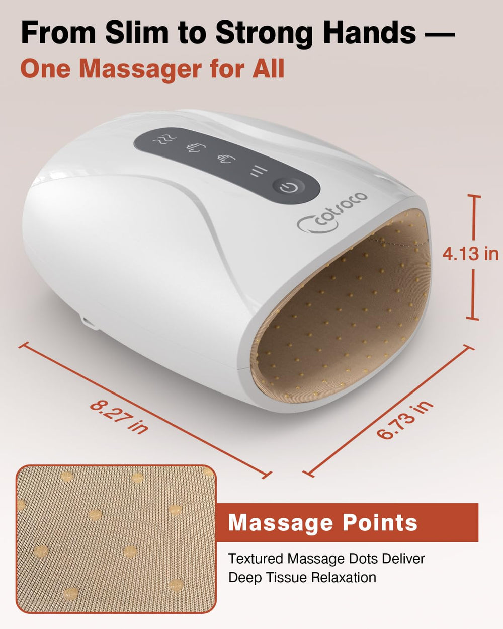 Cotsoco Hand Massager air-pressure massage targets fingers and wrists for comfort.