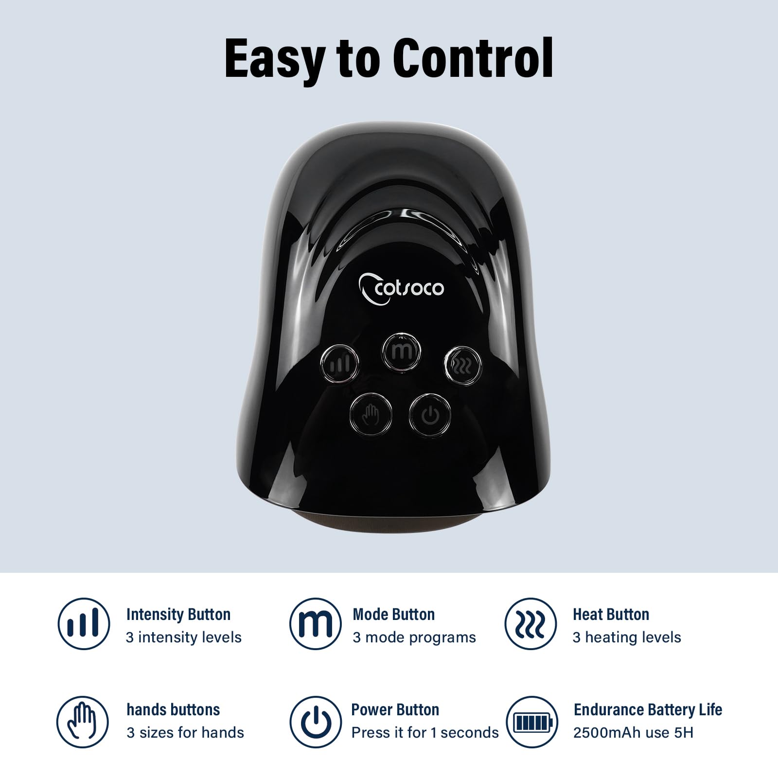 Cotsoco Hand Massager showing full hand coverage with airbag support.