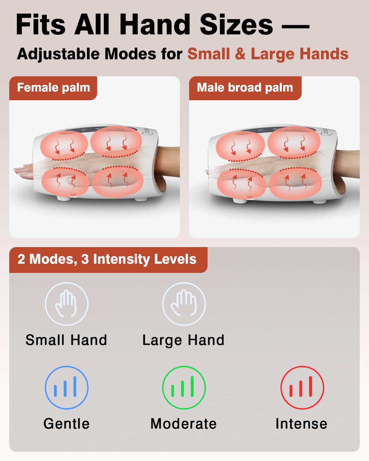 Cotsoco Hand Massager in heat mode provides soothing warmth during sessions.