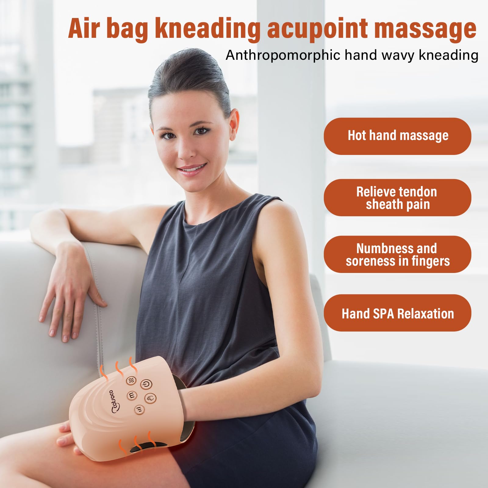 Cotsoco hand massager offers heat settings to customize comfort.