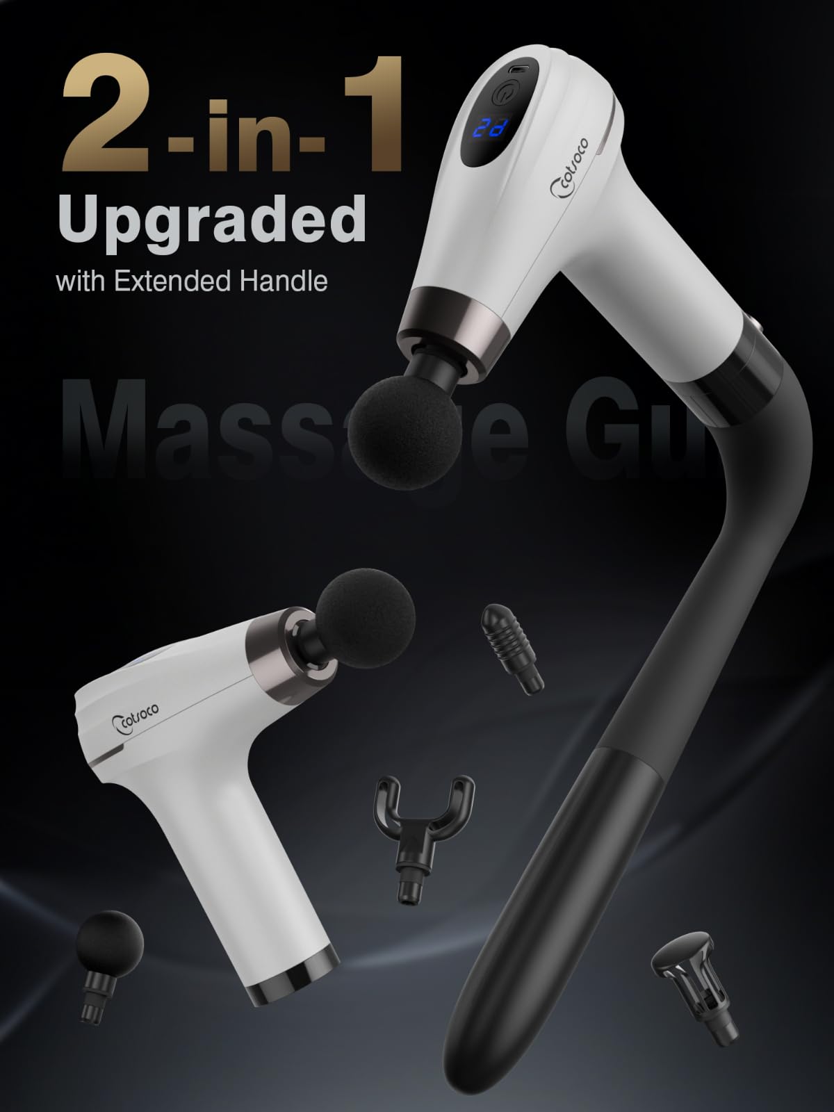 Cotsoco interchangeable heads for deep tissue massage across joints and legs.